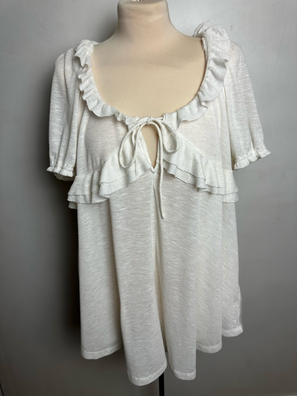 Free People Ruffle Romper Women's Size Small NEW WITH TAGS White flecked Flax - Picture 12 of 12